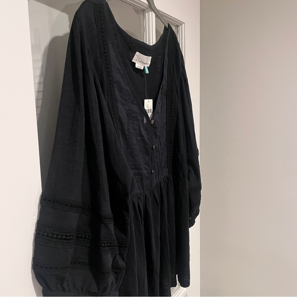NWT Anthropologie Kaye Pintucked Babydoll Top Black 3/4 Sleeve Plus Size 2X - Picture 4 of 15